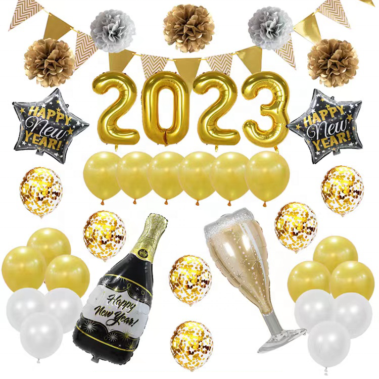 Лидер продаж 2023, шары с новым годом для вечеринки, набор фольгированных шаров