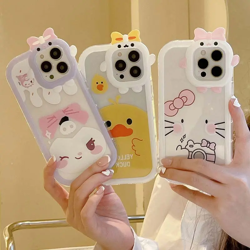Yellow Duck Cat Printing Bowknot Little Monster Soft TPU Phone Cover Case For Iphone 6 7 8 Plus X Xr Xs 11 12 13 14 15 Pro Max