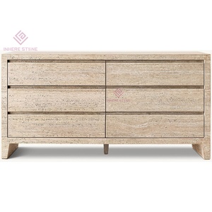 ตู้ทรงเรขาคณิตสีเบจ <span class=keywords><strong>Travertine</strong></span> ปลายสูงสลักหินเหลี่ยมดีไซน์อิตาลีตู้หินธรรมชาติ - Product Image 1