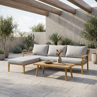 Ensemble de canapés d'extérieur avec structure en aluminium, chaise longue aspect teck et table basse pour jardin