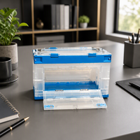 Caisse de rangement pliable avec couvercle, panneau transparent, en plastique, pliable, organisateur de maison, empilable, boîte de rangement pour chambre à coucher, placard