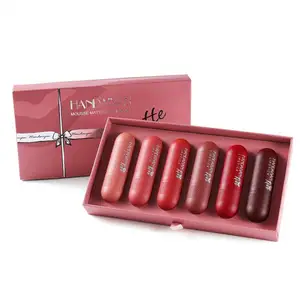 Lipstik Lipgloss Matte, modis perekam suara bentuk Matte 6 warna/Set pelembab tahan air beludru lipstik kotak hadiah