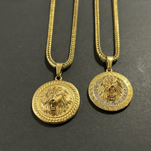 วินเทจบุรุษสิงโตสร้อยคอ316L สแตนเลส PVD 18พันทองพระเยซูหัวสร้อยคอแอฟริกาเครื่องประดับสิงโตหัววงกลมเหรียญสร้อยคอ - Product Image 4