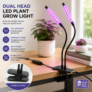 IP65 Clip Plant <b>Light</b> 6W 8W Dual Head Grow Lamp With Timer for Home Office Desktop Plants Wholesale Supply - Product Image 2