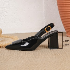Zapatos de Tacón Alto Xuanhui, Nuevos, Modernos, con Punta Puntiaguda, Hebilla Cuadrada Grande, Negros, Tacón de Bloque de 7.5cm, Tipo Slingback, para Mujer - Product Image 4