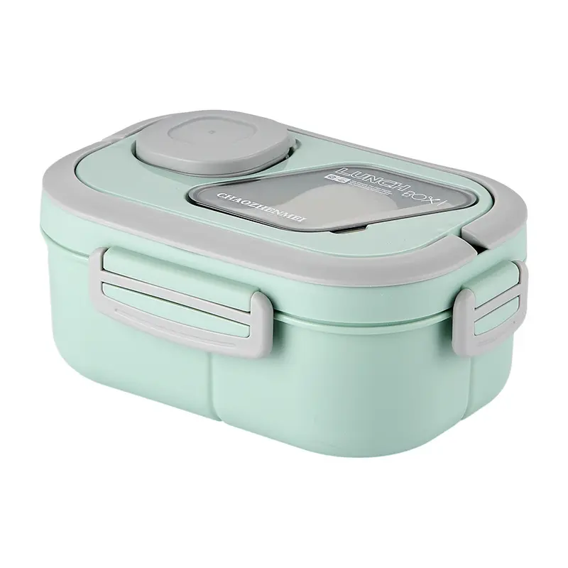 Rectangular Food Grade PP Portable Sealed Microwave Safe and Refrigerated Dual Compartment Divided Lunch Box with Cutlery