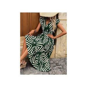 Robe Courte Décontractée Vintage Imprimée à Manches Courtes pour Femme avec Motif Animalier Rayé et Ceinture à Lacets pour l'Été et l'Automne - Product Image 4