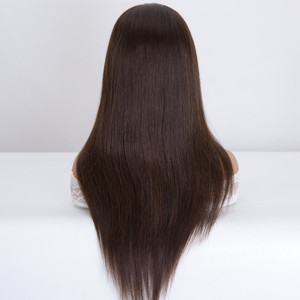 Premie entièrement attaché à la main haut en soie couleur brune naturelle perruques médicales de cheveux humains européens vierges bruts - Product Image 3