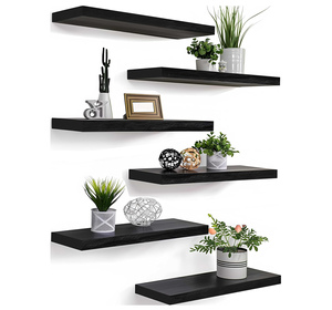 Étagères murales flottantes en bois, étagères murales en bois pour chambre à coucher, lot <span class=keywords><strong>de</strong></span> 6 noires <span class=keywords><strong>de</strong></span> 17 pouces - Product Image 1
