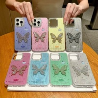 Coque de téléphone en TPU de luxe avec design diamant pour iPhone 17 16 15 14 13 et Google G85 G55 G14 G35, avec décoration papillon et dos IMD