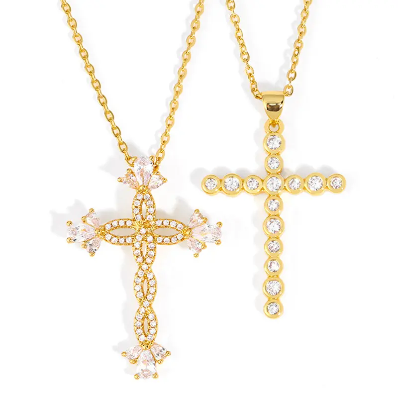 Unique Fashion Women Cross necklace Gold Plated Diamond Cross Pendant Clavicle Chain Necklace Western Classic Style Jewelry