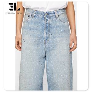 LARSUR Fábrica personalizada 3D Full Dtg <span class=keywords><strong>Dgt</strong></span> Imprimir Rhinestone Jeans Trompe L'oeil Loeil Denim Gráfico Digital Distress tachonado Jeans - Product Image 5