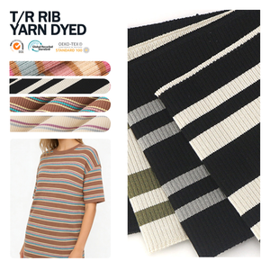 Tela elástica acanalada teñida con hilo para cuello, puños, suéter, camisa, vestido, ribete de punto, tela de poliéster y rayón para puños. - Product Image 1