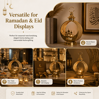 Lanterne ronde en métal doré de luxe en gros pour le Ramadan, porte-bougie de table islamique pour la mosquée, Eid Mubarak, décoration intérieure