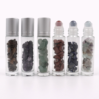 Bouteille de parfum en cristal de pierres précieuses naturelles de luxe 5ml 10ml bouteille de rouleau d'huile essentielle en verre avec boule de rouleau de pierres précieuses