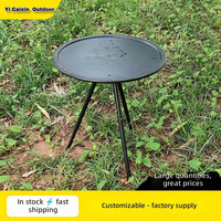 Table pliante ronde portable d'extérieur, support triangulaire, petite, ultra-légère, réglable en hauteur, en acier au carbone, pour le camping