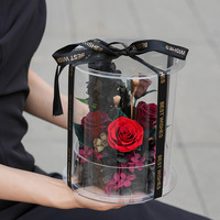 Boîte à roses éternelles en acrylique transparent avec nœud en satin, fleurs durables 3-5 ans, cadeau de remise de diplôme ou de Saint-Valentin