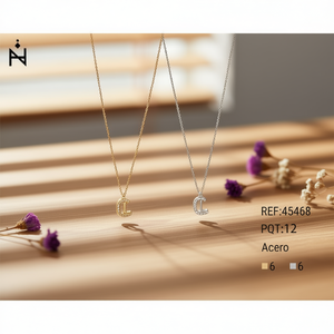 Collana con Ciondolo a Forma di Lettera L e Diamante, 10x15Cm, Catena in Acciaio Oro e Argento - Product Image 3