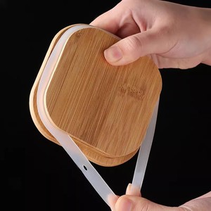Frascos de especias de vidrio cuadrados de alta calidad con tapas de madera de bambú para juego de almacenamiento de alimentos de cocina - Product Image 4