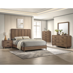 Contemporary Two <b>Drawer</b> Nightstand Wooden <b>Storage</b> Brown Finish Modern Bedroom Furniture - Product Image 6
