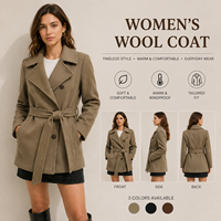 Manteau court croisé pour femme à revers crantés avec ceinture intégrée, veste ajustée coupe-vent pour l'automne et l'hiver