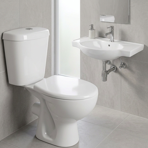 Ensemble WC suspendu deux pièces avec siphon en S et en P, double chasse, et lavabo mural – Vente en gros directe usine indienne - Product Image 2