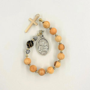 Chapelet de poche miniature en bois fait main, vintage, avec breloque Saint Joseph, pour cadeau catholique - Product Image 3