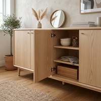 Buffet en bois de frêne ordique avec panneaux en rotin naturel, meuble de rangement minimaliste en bois massif, table de buffet, mobilier de maison
