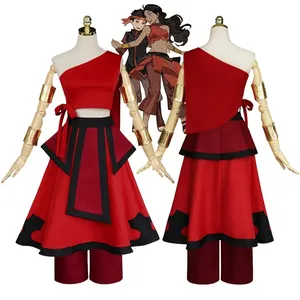 Anime Katara Fire Nation Cosplay Costume Avatar The Last Airbender Cosplay Red Uniform Adult Women Halloween Carnival Clothes