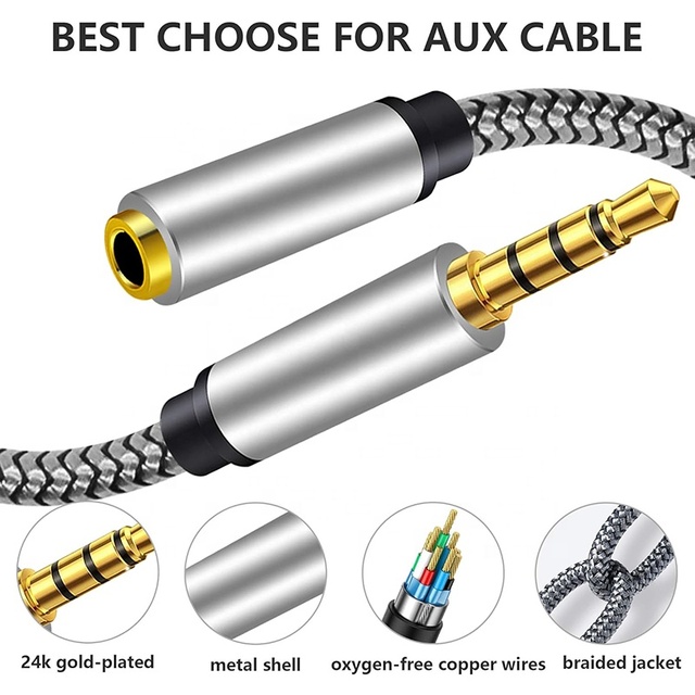 Durable 3.5MM Coaxial Gold Plated Braided Shielding PVC Audio Extension Converter Cable Stereo Aux 4-Pole Headphone/Mic Speaker