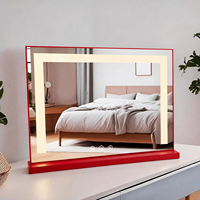 Square LED Lighted Desktop Makeup Mirror 10X Magnification Adjustable Brightness Touch Sensor Metal Frame Freestanding OEM/ODM