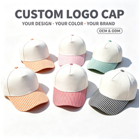 Casquette de baseball unisexe à rayures et pois, en coton, personnalisable OEM/ODM, avec broderie ou impression de logo, ajustable, 5 panneaux, pour le sport et la protection solaire
