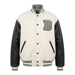 Customized Fashion School Street Style Baseball <b>Jacket</b> Casual Patchwork Windproof Stand Collar <b>Leather</b> Sleeve Varsity <b>Jacket</b> - Product Image 4