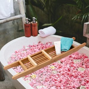 Vassoio portaoggetti in bambù <span class=keywords><strong>per</strong></span> vasca da bagno con <span class=keywords><strong>portasapone</strong></span> regolabile <span class=keywords><strong>per</strong></span> <span class=keywords><strong>doccia</strong></span> e vasca - Product Image 2