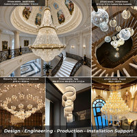 Grand lustre moderne en or et blanc, luminaire suspendu sculptural en forme de vague pour hall d'hôtel, atrium, plafond haut, projets commerciaux
