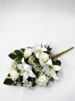 Bouquet de fleurs artificielles mixtes lys et roses, bouquet de fleurs en soie au toucher réel pour centre de table de mariage et décoration d'événements