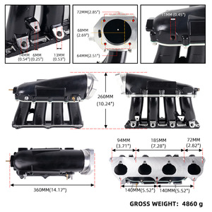 ท่อร่วมไอดีสำหรับ Honda K Series K20A K24A1 360 มม. อลูมิเนียมอัลลอย สีดำเงิน สำหรับดัดแปลงอัพเกรด - Product Image 1