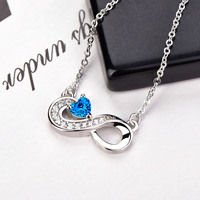 Collier avec pendentif en forme de cœur pour femmes, symbole d'infini en argent, pierres de cristal bleu CZ, bijoux à la mode, cadeau