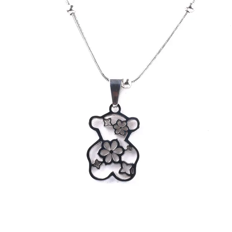 Vente chaude chaîne en acier inoxydable ours animal pendentif rond colliers pour femmes bijoux