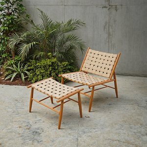 Chaise et tabouret modernes en métal pour l'extérieur, le jardin, le patio et le balcon avec ottoman mobilier de loisirs 2 pièces - Product Image 2