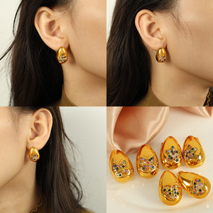 ต่างหูรูปหัวใจผีเสื้อชุบทองประดับเซอร์โคเนียสำหรับผู้หญิงของขวัญเครื่องประดับแฟชั่น - Product Image 4