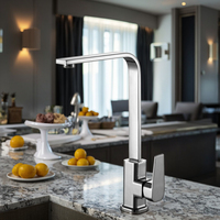 Robinet de cuisine moderne à rotation 360° pour hôtel, montage sur plan, mélangeur chaud/froid, levier unique, un trou, céramique brossée, thermostatique