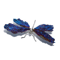 Pierre de cristal Aura galvanoplastie Tourmaline noire plume bleue libellule cadeaux de guérison vente en gros