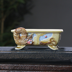 Maceta de Cerámica Rectangular para Bonsái, Pintada con Dragones, Esmalte Craquelado, Resistente a Altas Temperaturas, Maceta Creativa - Product Image 1