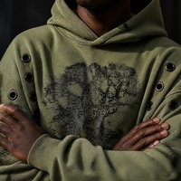 Sweat à capuche zippé surdimensionné 100 % coton épais pour homme, en molleton bouclette, délavé à l'acide, avec broderie graphique et rivets métalliques, idéal pour l'hiver