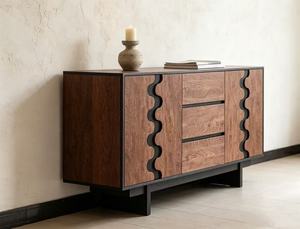 Premium Wavy Inlay Wooden Sideboard 2-Door 3-<b>Drawer</b> Large <b>Storage</b> Mid Century Modern Credenza <b>For</b> Living Room Dining Room - Product Image 6