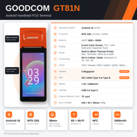 Terminal POS Genggam Android 16 Terbaru dengan Printer Thermal 58mm Terintegrasi untuk Ritel, Restoran, Parkir, dan Pencetakan Struk