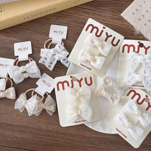 Barrettes pour <span class=keywords><strong>cheveux</strong></span> de fille en dentelle à nœud papillon, tissu beige, fil de <span class=keywords><strong>neige</strong></span>, accessoires pour <span class=keywords><strong>cheveux</strong></span> de princesse, queue de cheval - Product Image 3