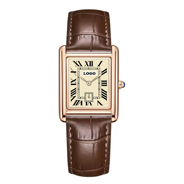 New Arrival Luxury Fashion Square Dial Alloy Case Leather Strap Quartz Watches for Women