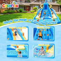 Tobogán Acuático Inflable Oxford con Temática de Tiburón Cocofish |   Parque Acuático de Dos Carriles con Pared de Escalada, Piscina de Chapoteo y Pistolas de Agua para Niños